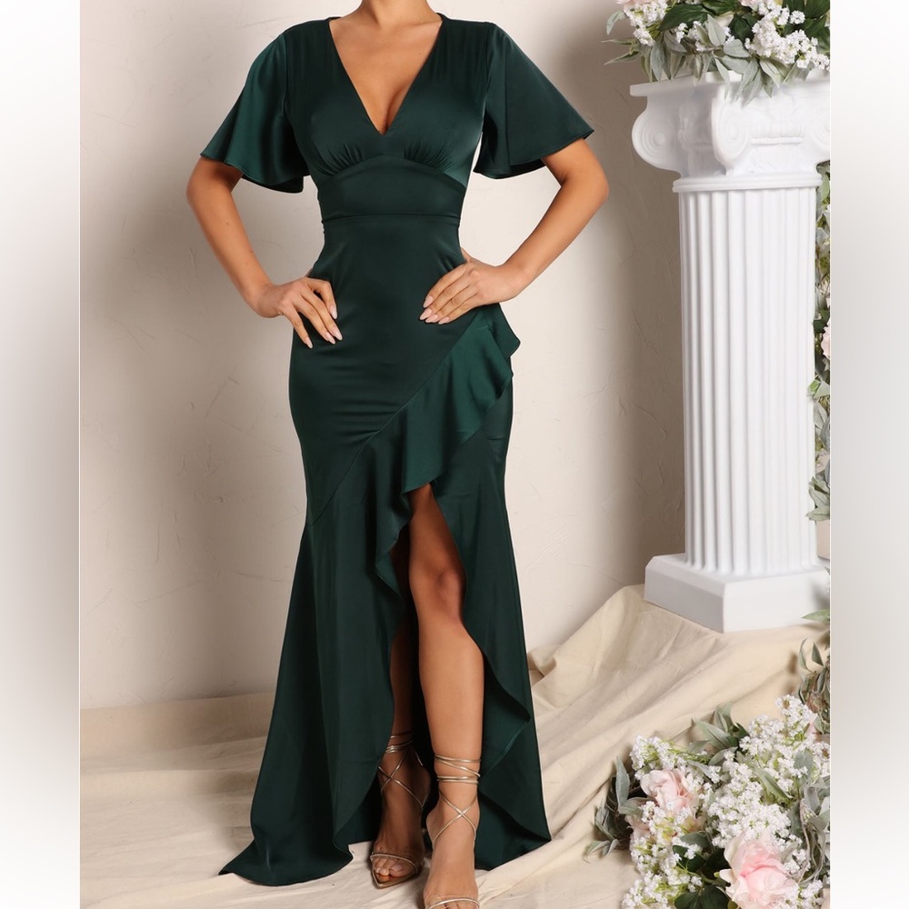 She said yes satin maxi dress - hunter green